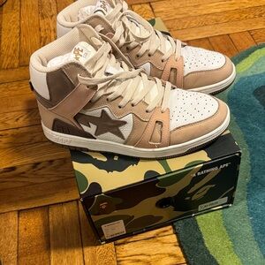 BAPE Tan and White Sneakers BAPESTA